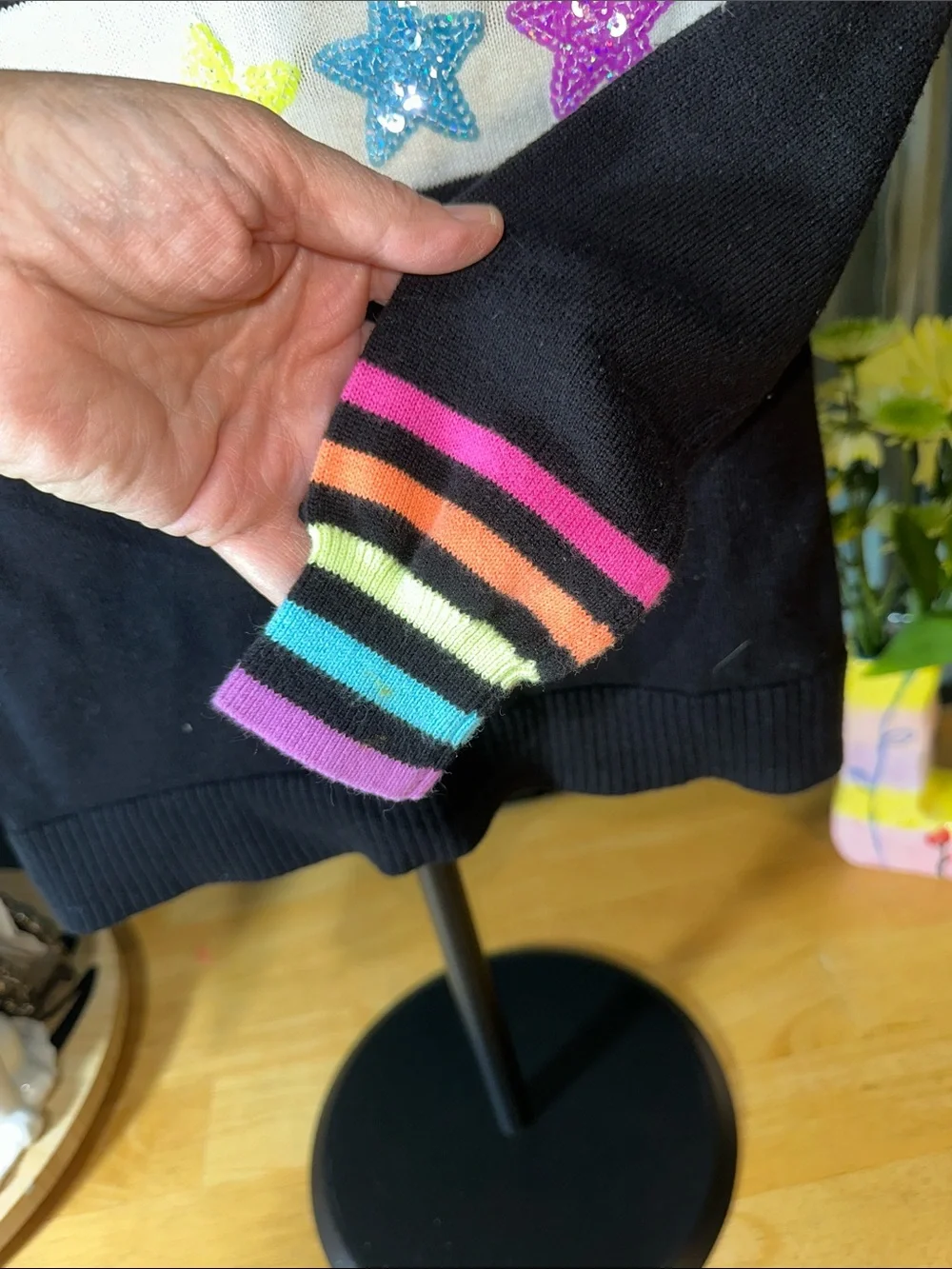 🎉The Children's Place Black Sweater with Rainbow Star Accents S(5/6) B224
